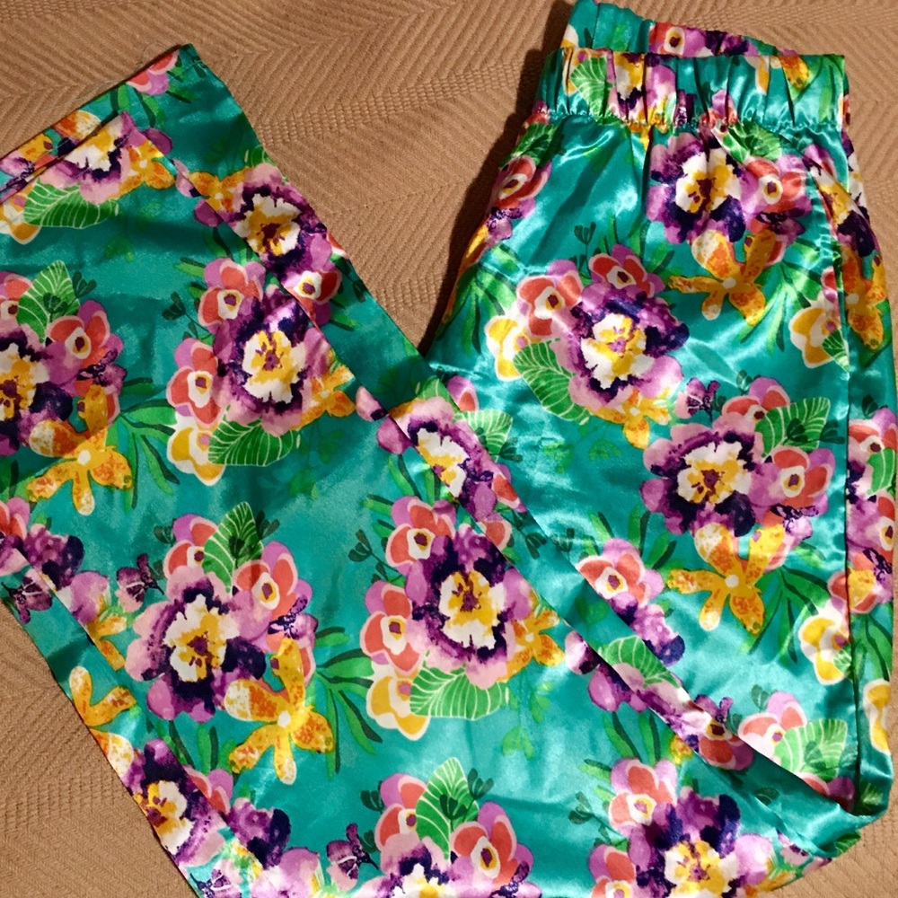 Satiny Tropical Floral Lounge Pants EUC sz S - Picture 1 of 4